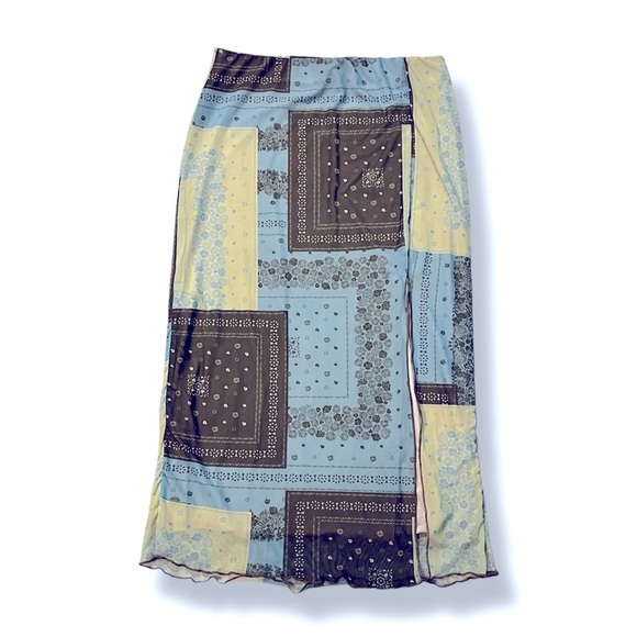 Urban Outfitters Frankie Mesh Midi Skirt Retro Patchwork Cottage Core SZ Large - Picture 4 of 9
